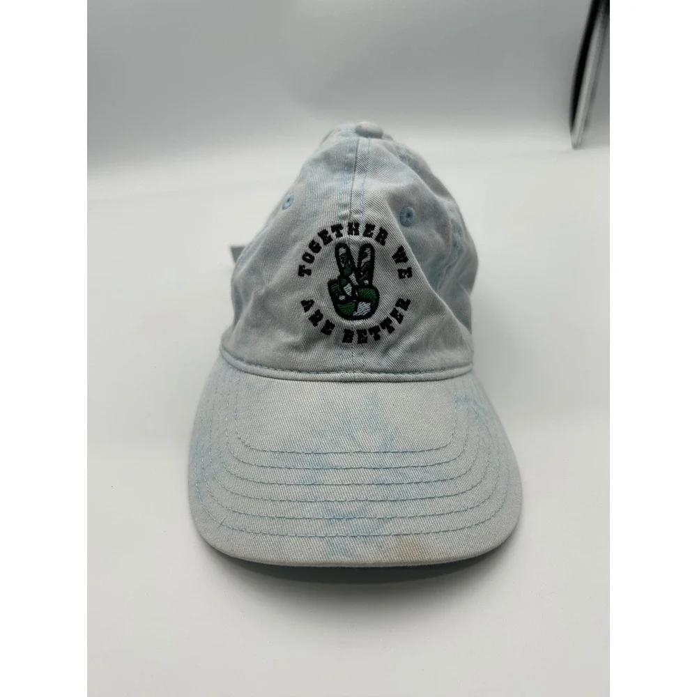 Mighty Fine Together We Are Better‎ Peace Sign Acid Wash Denim Baseball Hat Blue